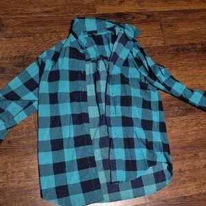 Forever 21 Blue and Black Plaid Womens Button Down Shirt
